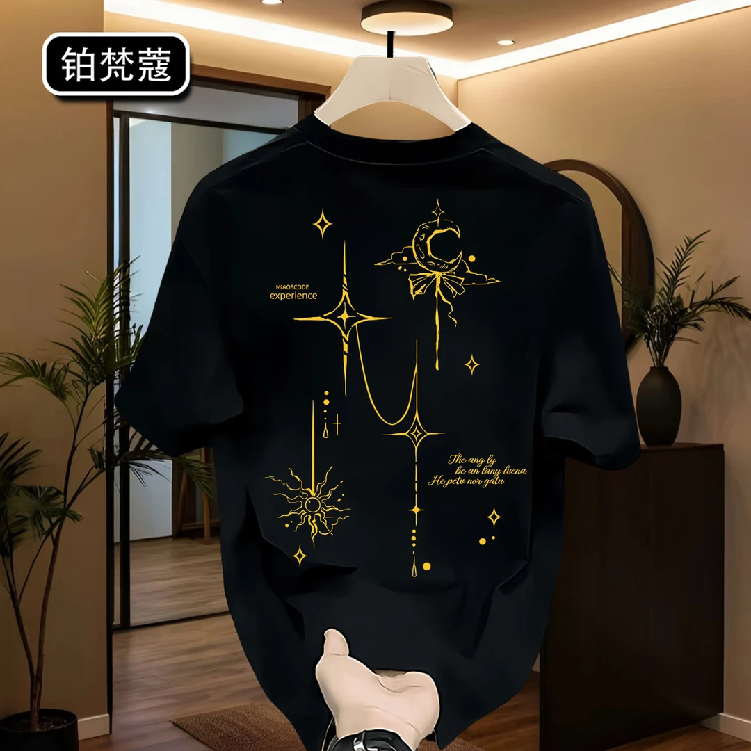 铂梵蔻美式大码圆领痞帅男士纯棉休闲潮短袖上衣宽松T恤夏季印花