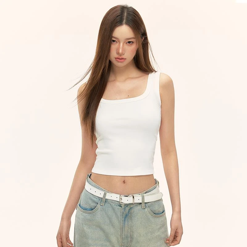白色工字针织吊带背心女2025夏新款美背内搭打底无袖辣妹修身上衣