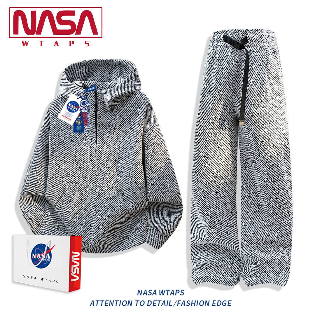 NASA WTAPS运动服套装男款2025新款春秋满天星休闲开衫卫衣两件套