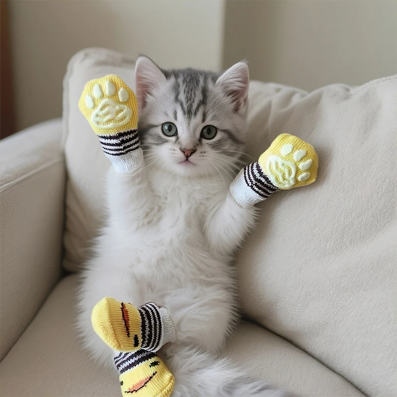 猫咪脚套防抓防掉猫猫穿的鞋子外出鞋套猫脚套手套防脏猫爪套袜子