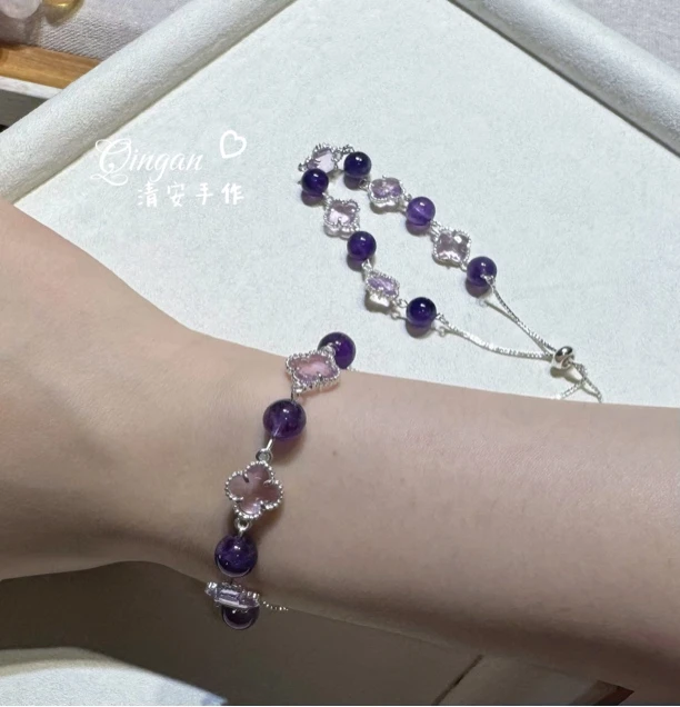 天然水晶乌拉圭四叶草水晶手链