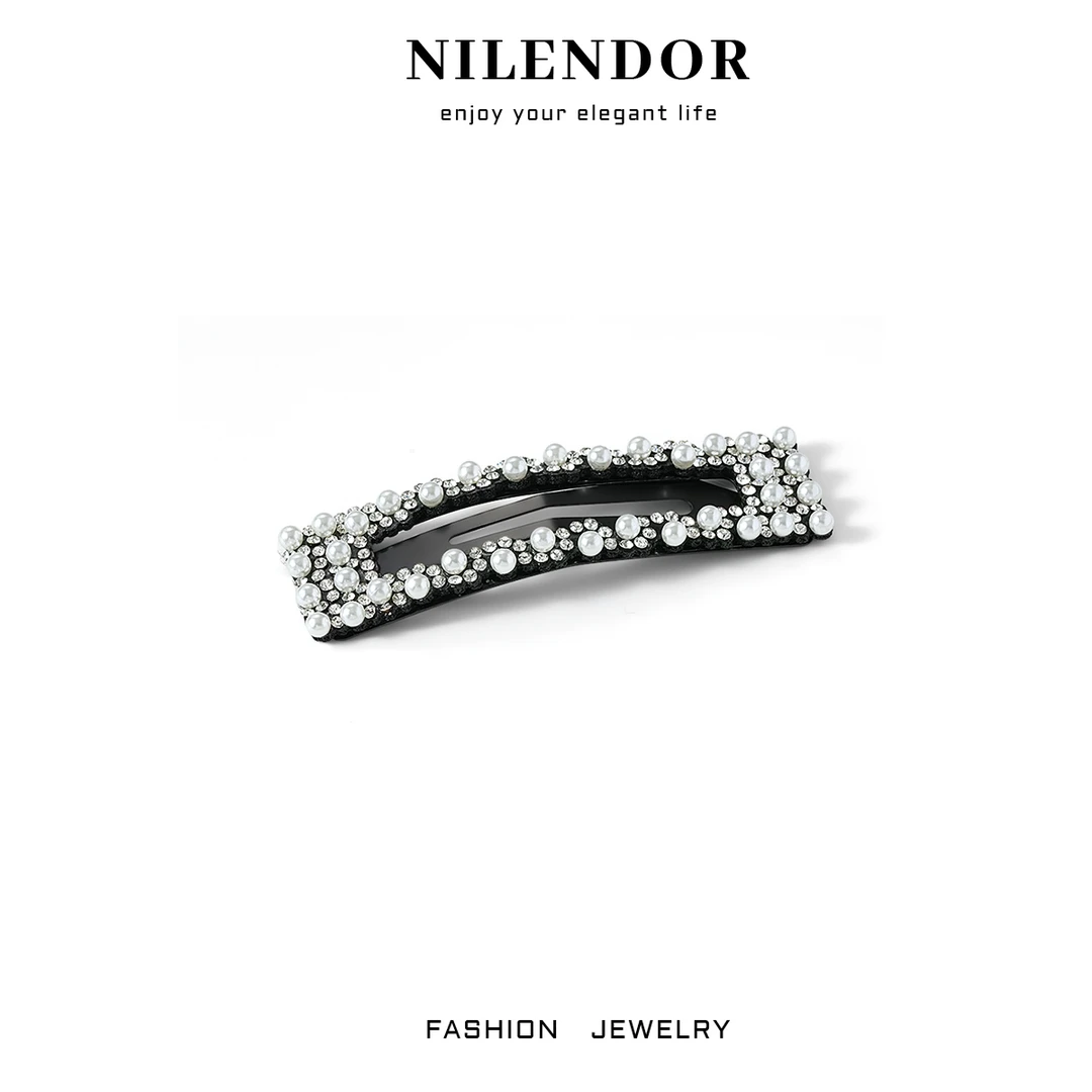 FS-50百搭镂空珠珠满镶长方形精致碎发刘海夹发饰