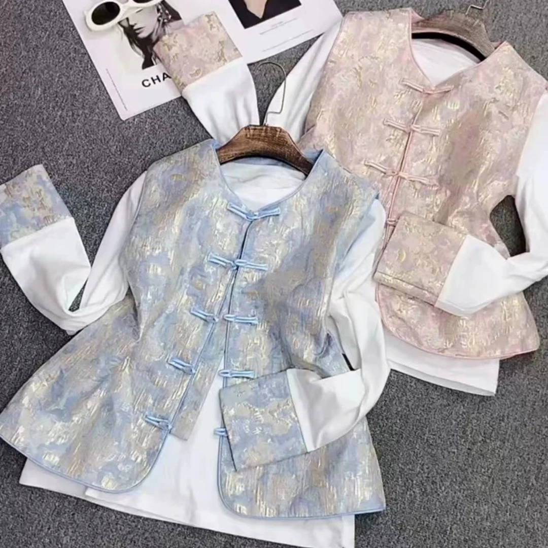 新中式国风刺绣马甲两件套气质显瘦春季外穿