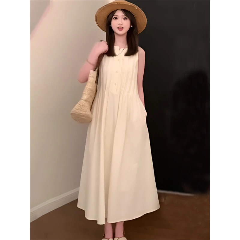 150小个子法式褶皱泡泡袖连衣裙宽松气质收腰a字白色显瘦裙子夏季