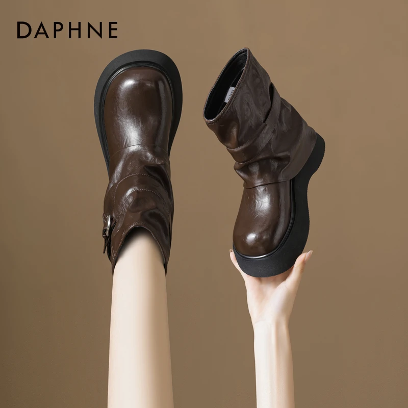 达芙妮厚底马丁靴女款2025秋冬季新款英伦风复合短靴子机车骑士靴