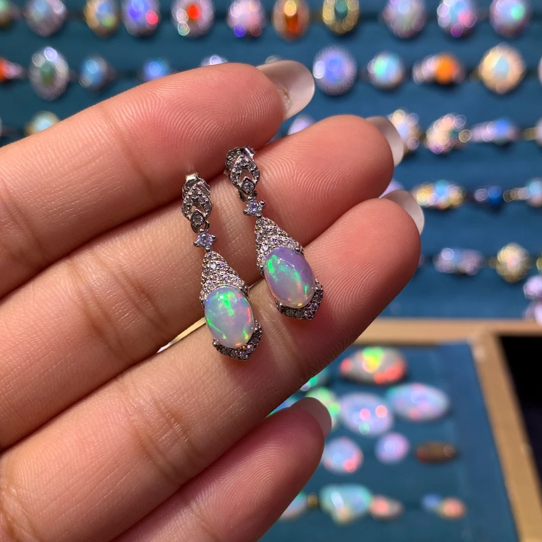 欧泊银S925镶嵌耳饰