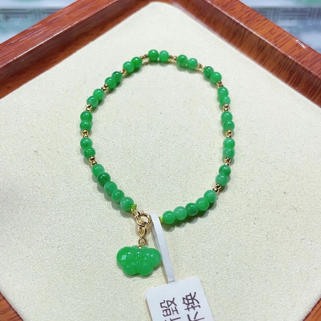 翡翠未镶嵌手链18 K金镶嵌天然缅甸翡翠A货卡3.9