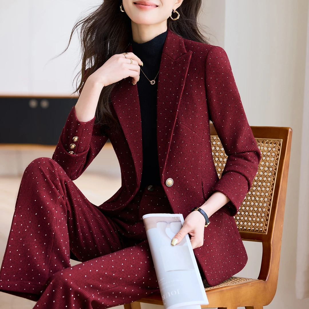 毛呢西装套装女春秋高级感2025新款职业装小个子休闲女士西服外套