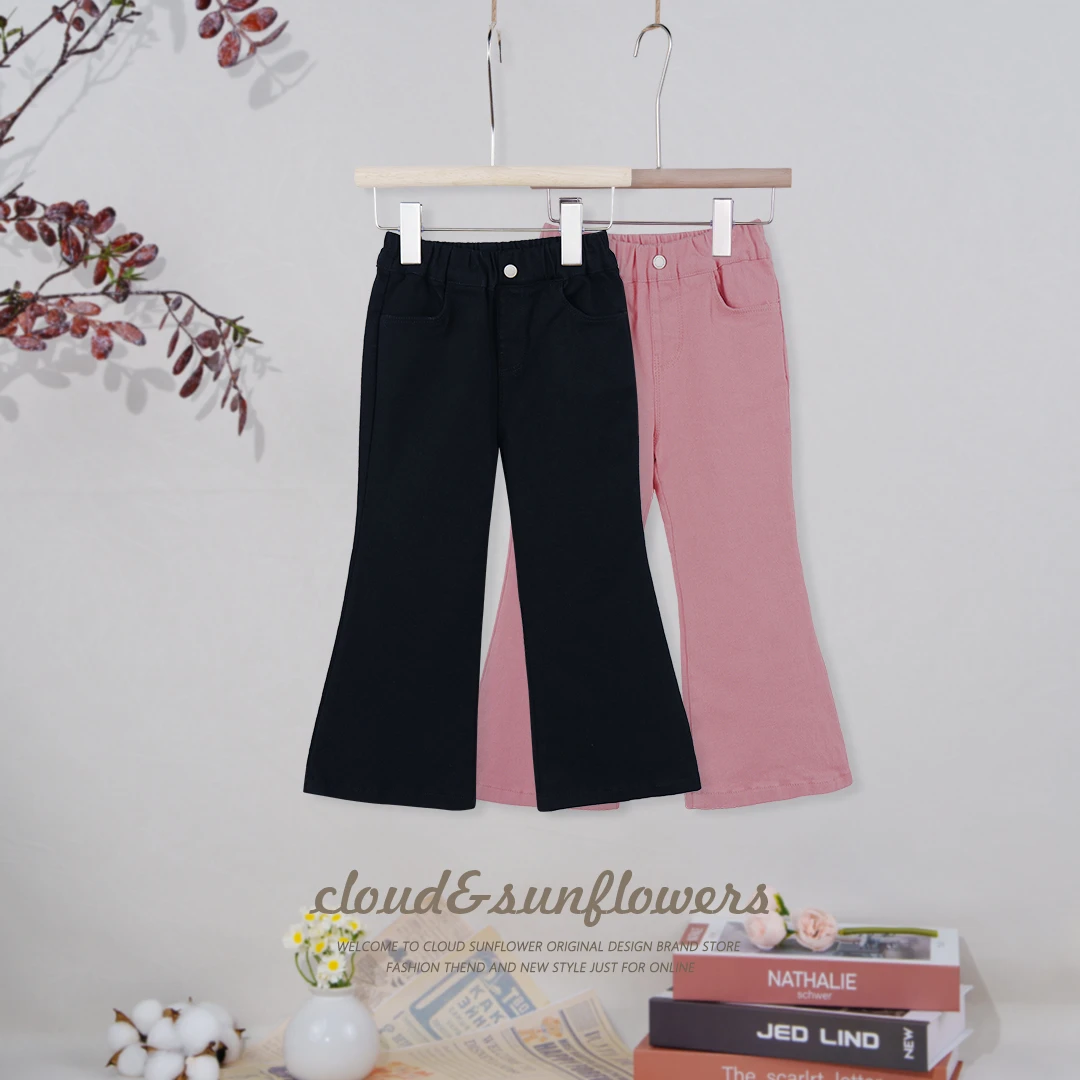 【云朵小葵】女童秋季潮流时尚百搭直筒纯色小喇叭裤28539