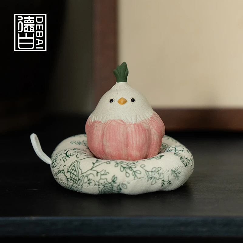 德白原矿紫砂蒜头小鸟茶宠摆件创意精品手工蒜鸟小茶玩可爱算了鸟