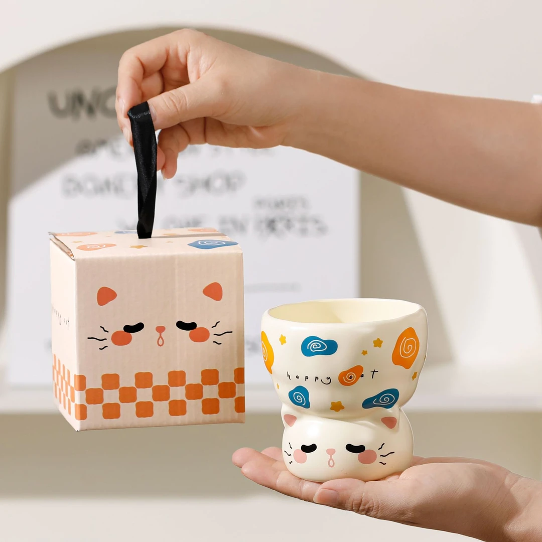 可爱卡通动物陶瓷高脚杯创意随手杯家用咖啡杯礼物伴手礼