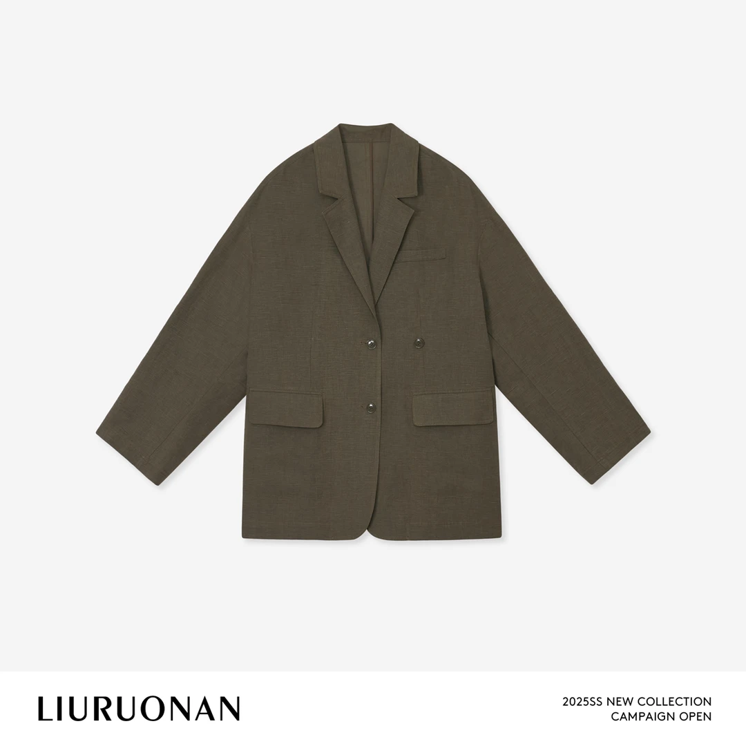 LIURUONAN 25SS【巴达格咖啡】复古纯色极简廓形西装休闲百搭外套女