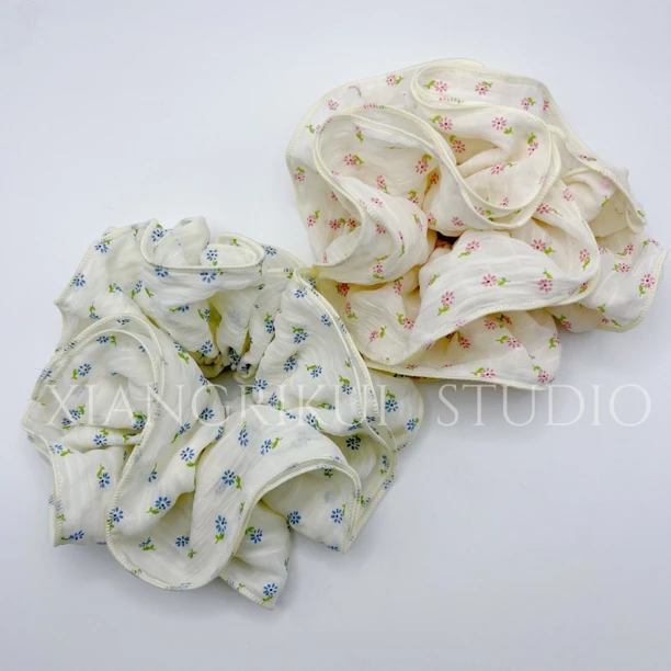 ins风法式田园风碎花薄款四层发圈发绳丸子头扎发马尾小清新甜美