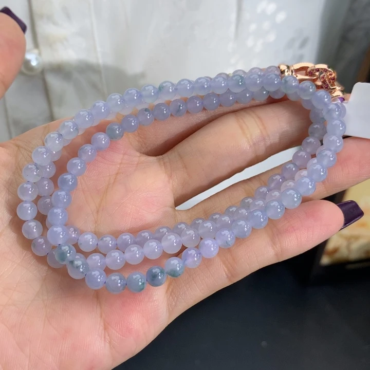 翡翠未镶嵌手串卡4.8冰胶蓝紫飘花项链