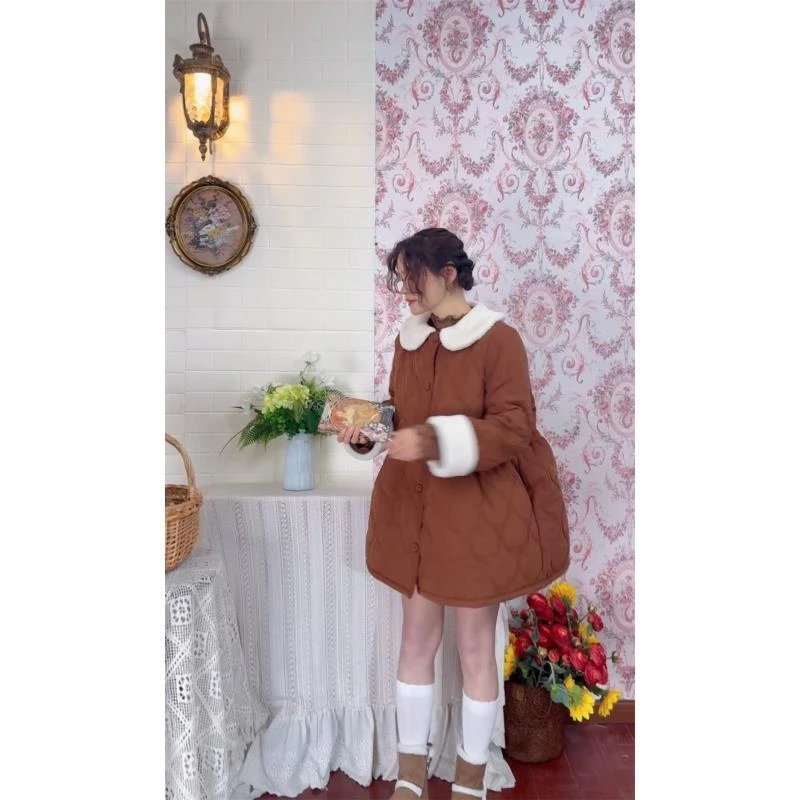 《米粒》63509森系减龄娃娃版拼接毛毛宽松显瘦加厚棉服