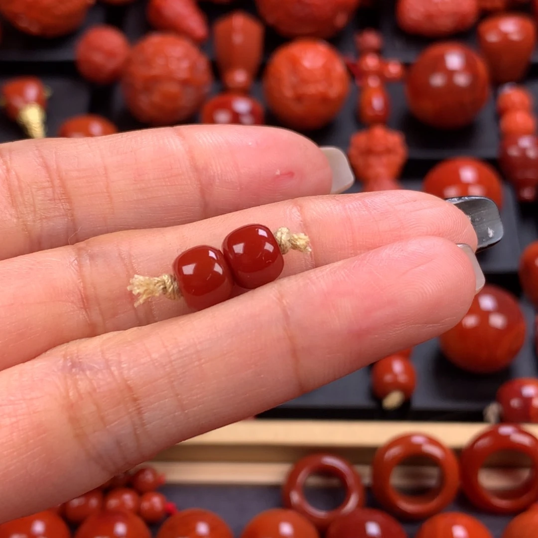 未镶嵌老型对珠7.2mm南红玛瑙也*～