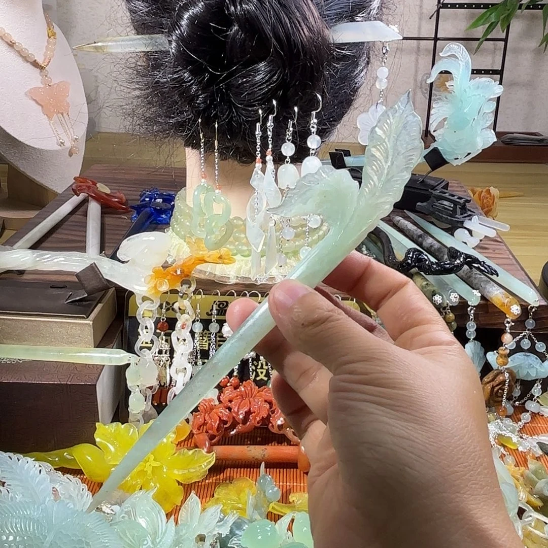 蛇纹石玉合金发饰