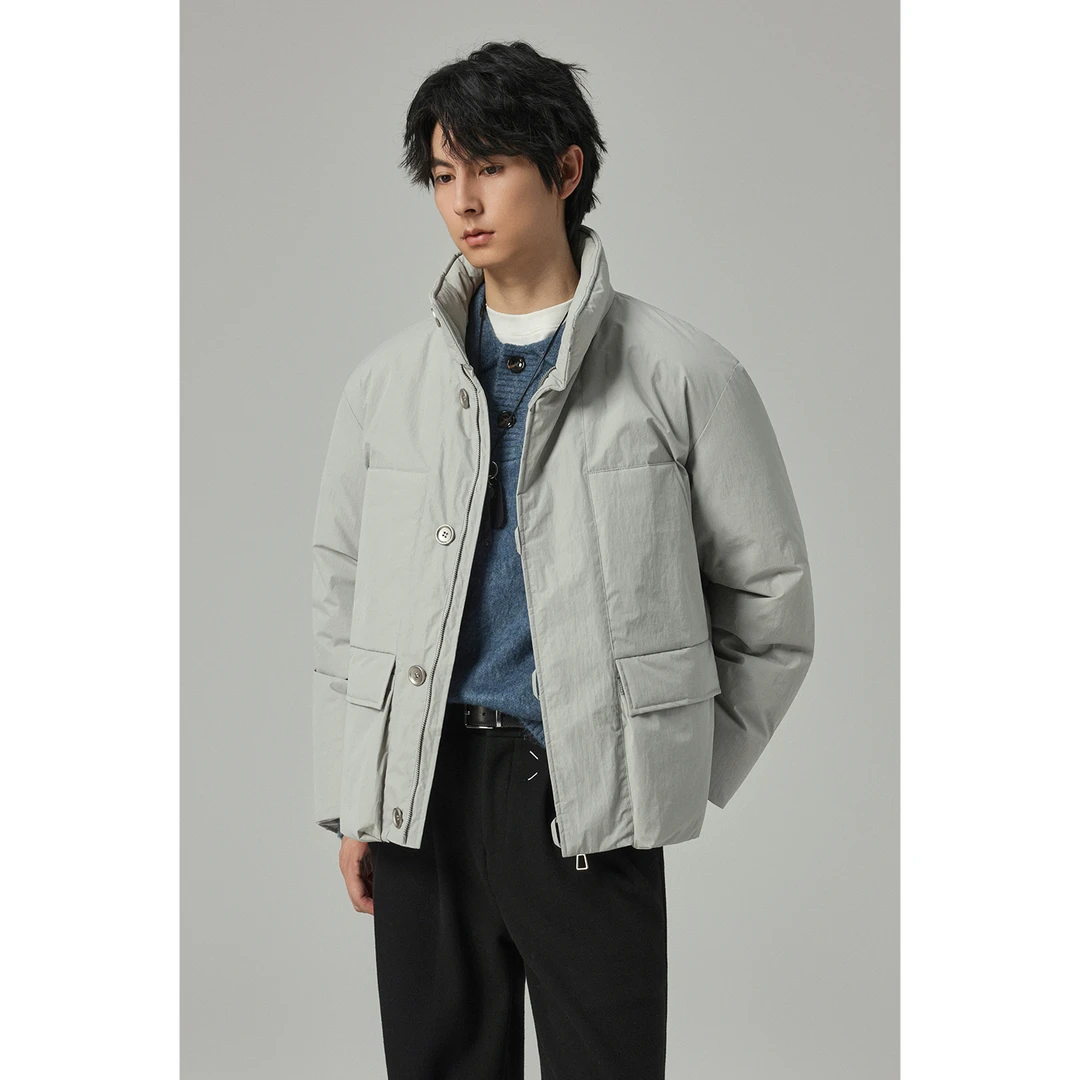 简约立领纯色落肩男士宽松保暖潮流冬季休闲羽绒服GJY10