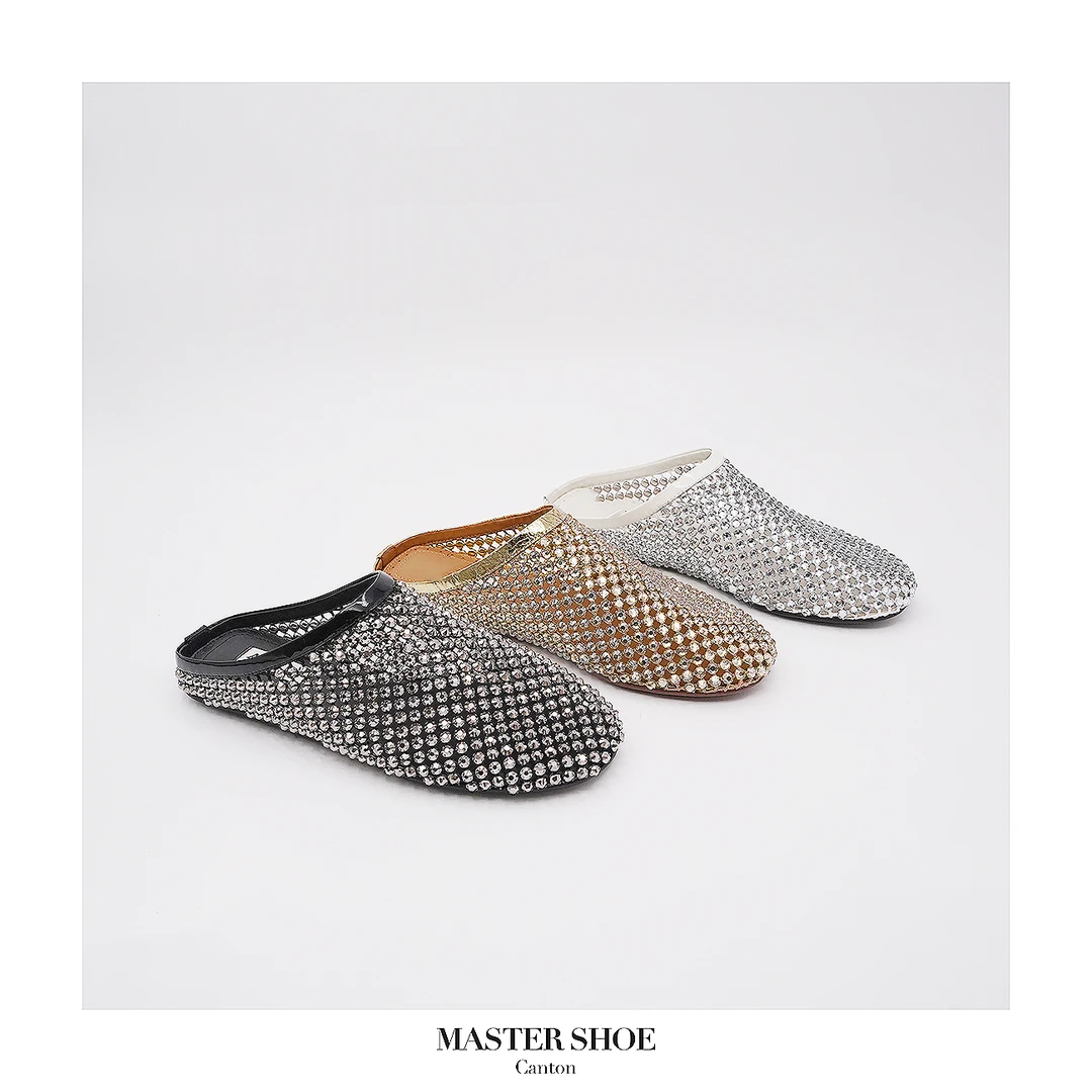 大鞋师“钻梦银河”小众设计师水钻网面平底包头穆勒半拖鞋DXS2555