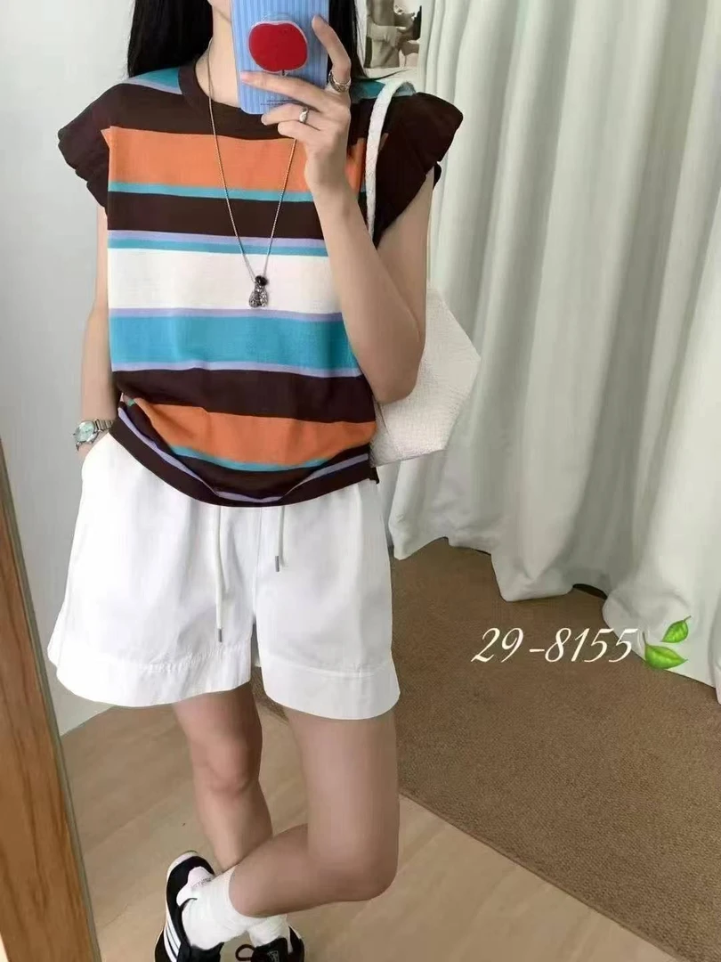 无袖撞色拼接圆领条纹背心针织衫女2025夏季新款宽松时尚显瘦上衣