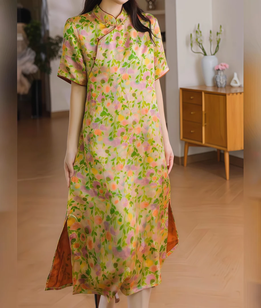 莫奈花园皮子料老料重锻高级连衣裙