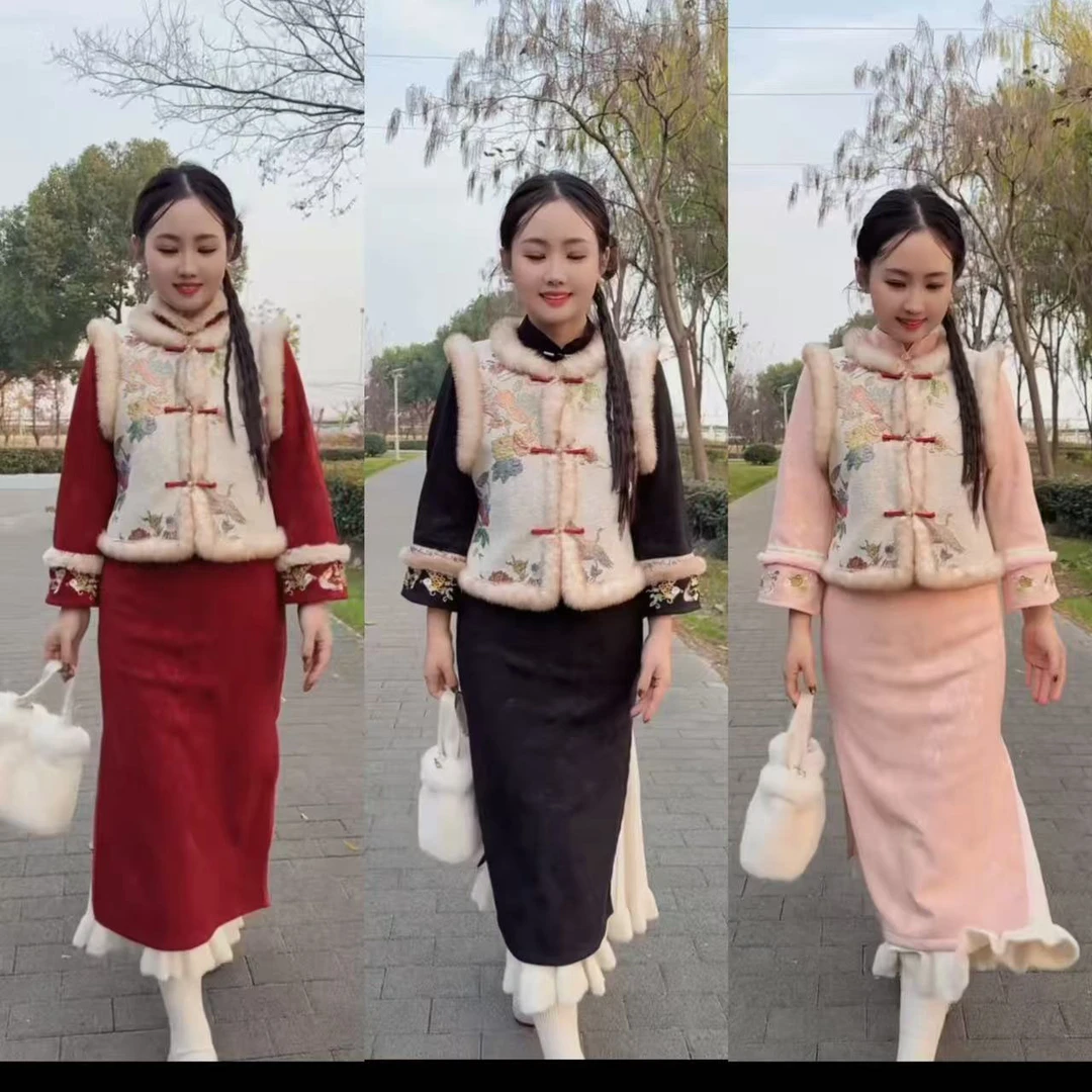 【结平-三件套】2025年冬季加绒加厚改良小个子可爱旗袍