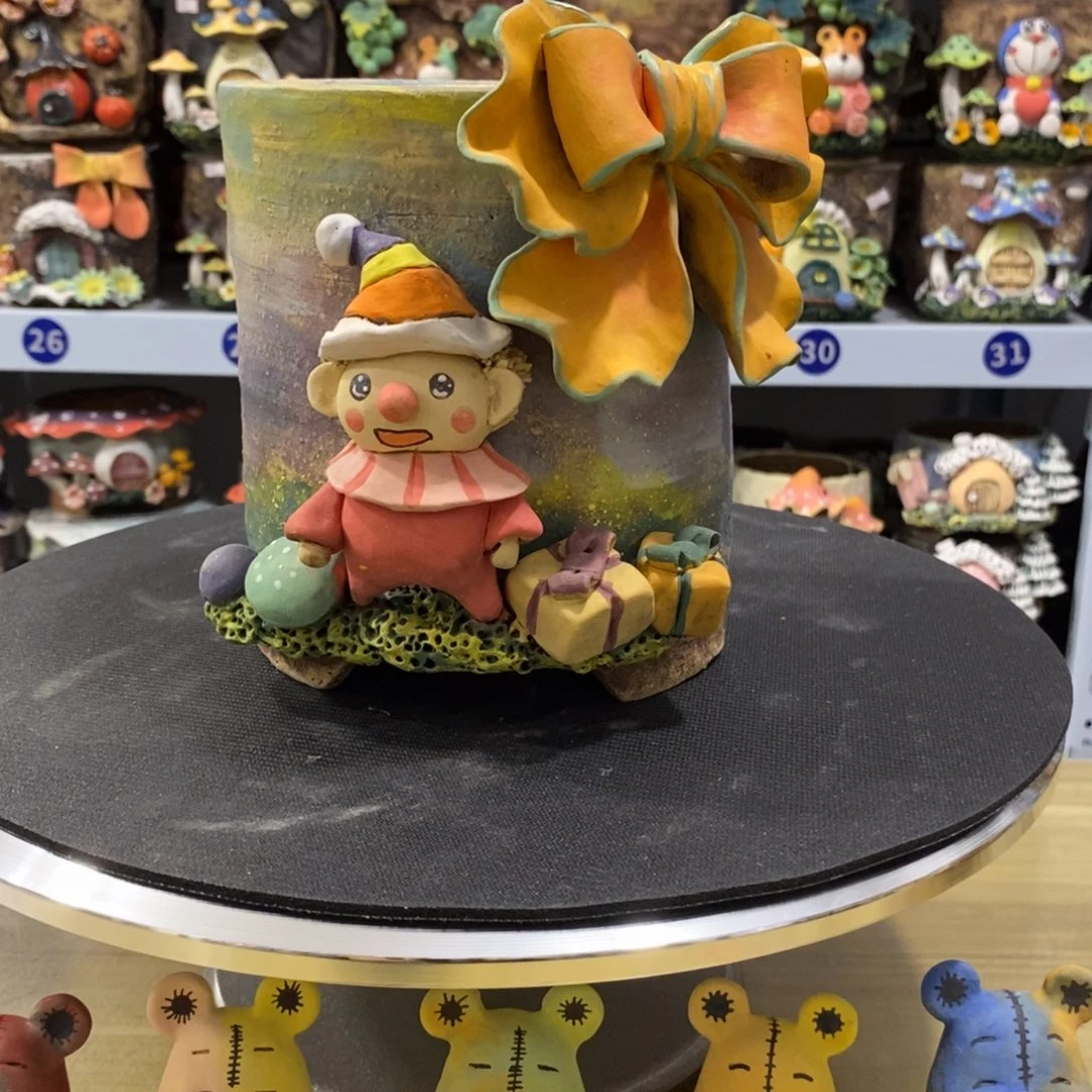 白狐粗陶手捏花盆