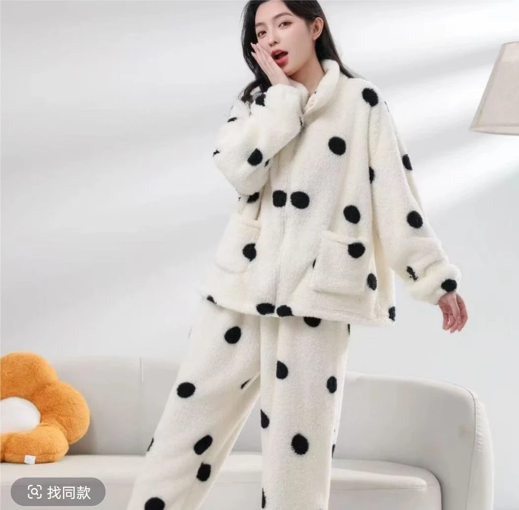 专柜加绒睡衣秋冬季舒眠绒拉链柔软可外穿珊家居服休闲加厚保暖