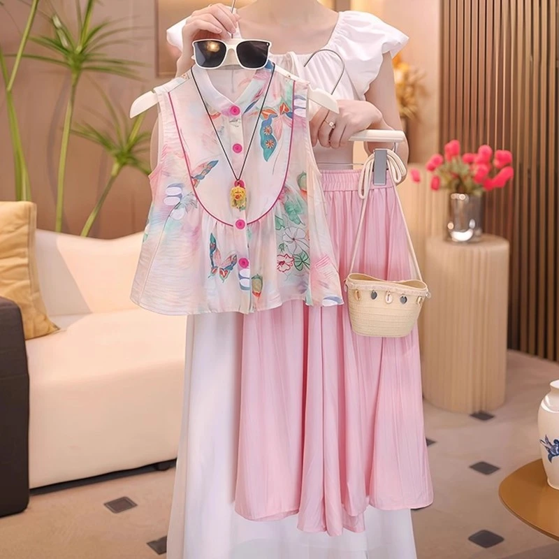 女童夏季套装2025新款儿童无袖上衣夏装女孩两件套大童夏日休闲裤