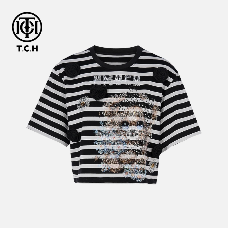 TCH私服烫钻工艺时尚休闲百搭气质舒适T恤女T75B10E5181轻奢tch