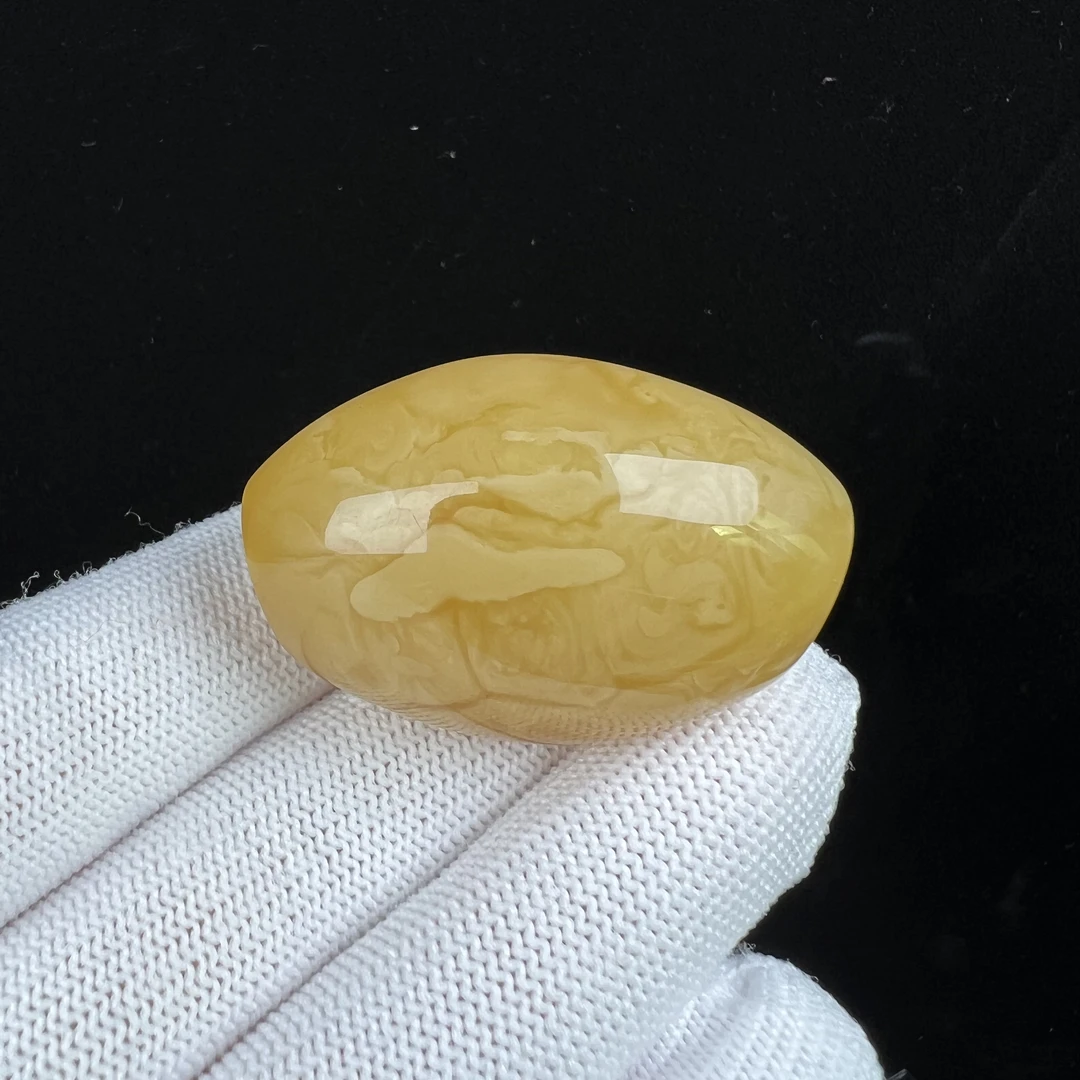 R3959天然原矿蜜蜡 鸡油黄妖花马蹄珠 27*40mm抖音基地质检发货