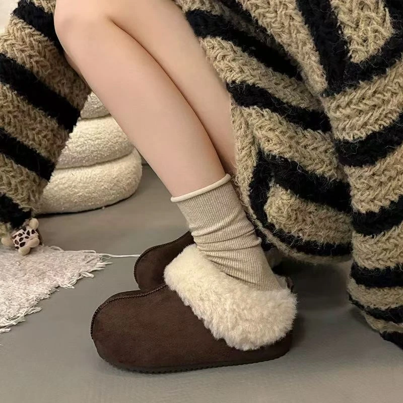 小众复古加绒勃肯鞋女冬一脚蹬雪地毛毛鞋