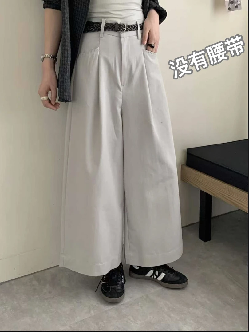 8506 韩版宽松高腰后橡筋简约通勤休闲百搭阔腿裤 F80