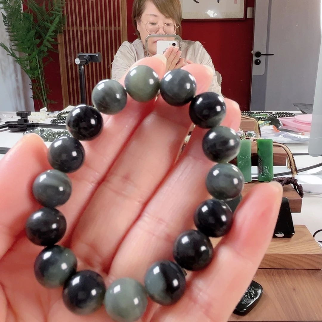 和田玉手链未镶嵌新疆和田玉青花圆珠