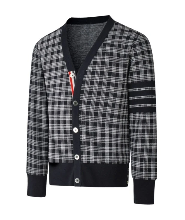 (清)男女同款提花格纹全棉开衫 B0270