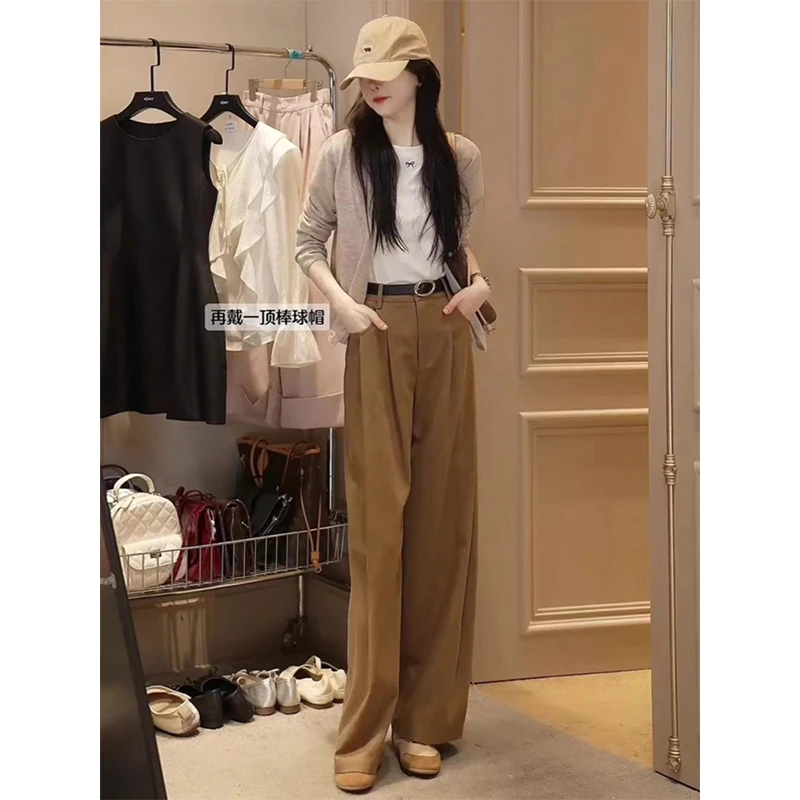 韩系2025秋冬新款气质小个子针织开衫阔腿洋气裤上衣通勤两件套装