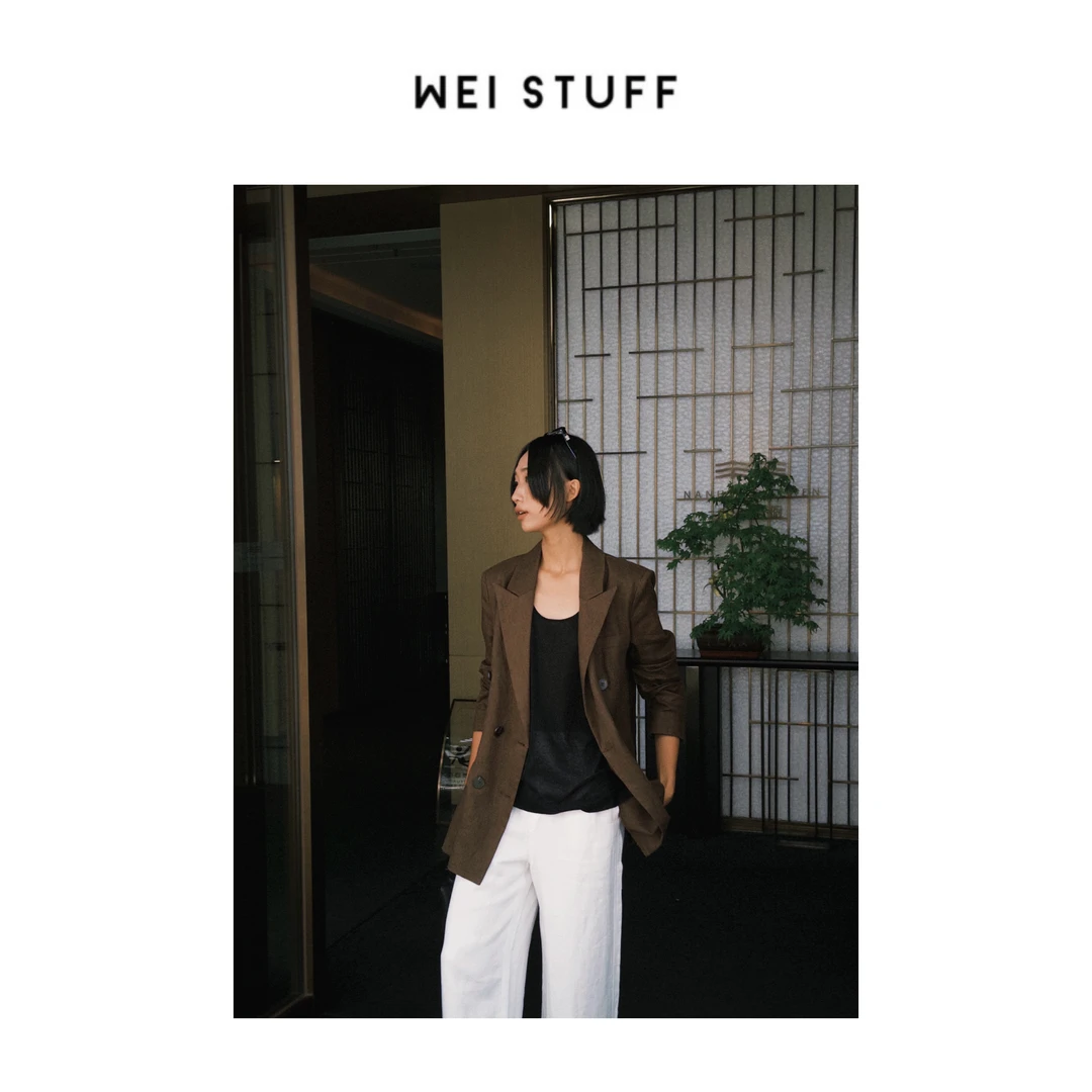 WEI STUFF 春季亚麻法式气质时尚潮流宽松百搭廓形休闲西服 6591.