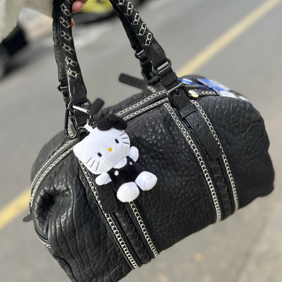 95新 BOTTEGA VENETA/葆蝶家 Bv 怪怪 黑色手提保龄球包