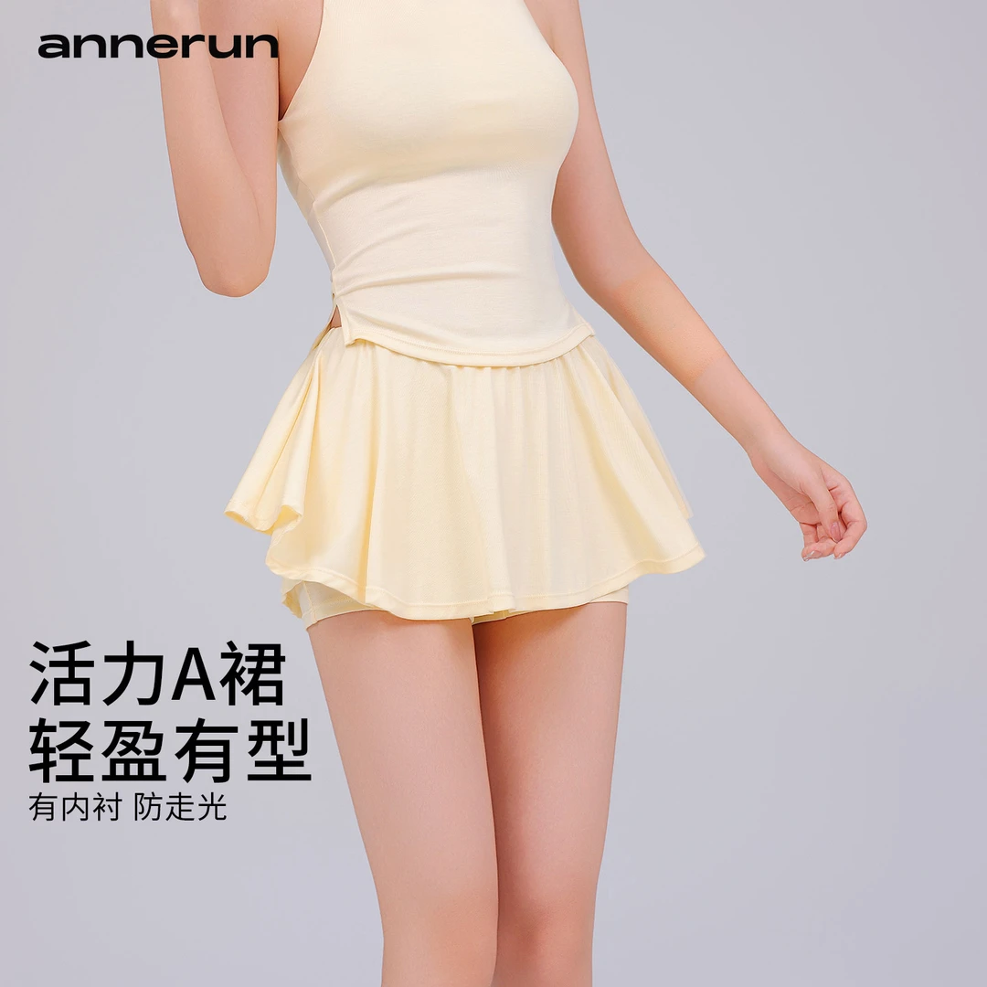 annerun健身瑜伽百褶裙女防走光运动半身裙户外跑步透气网球裙