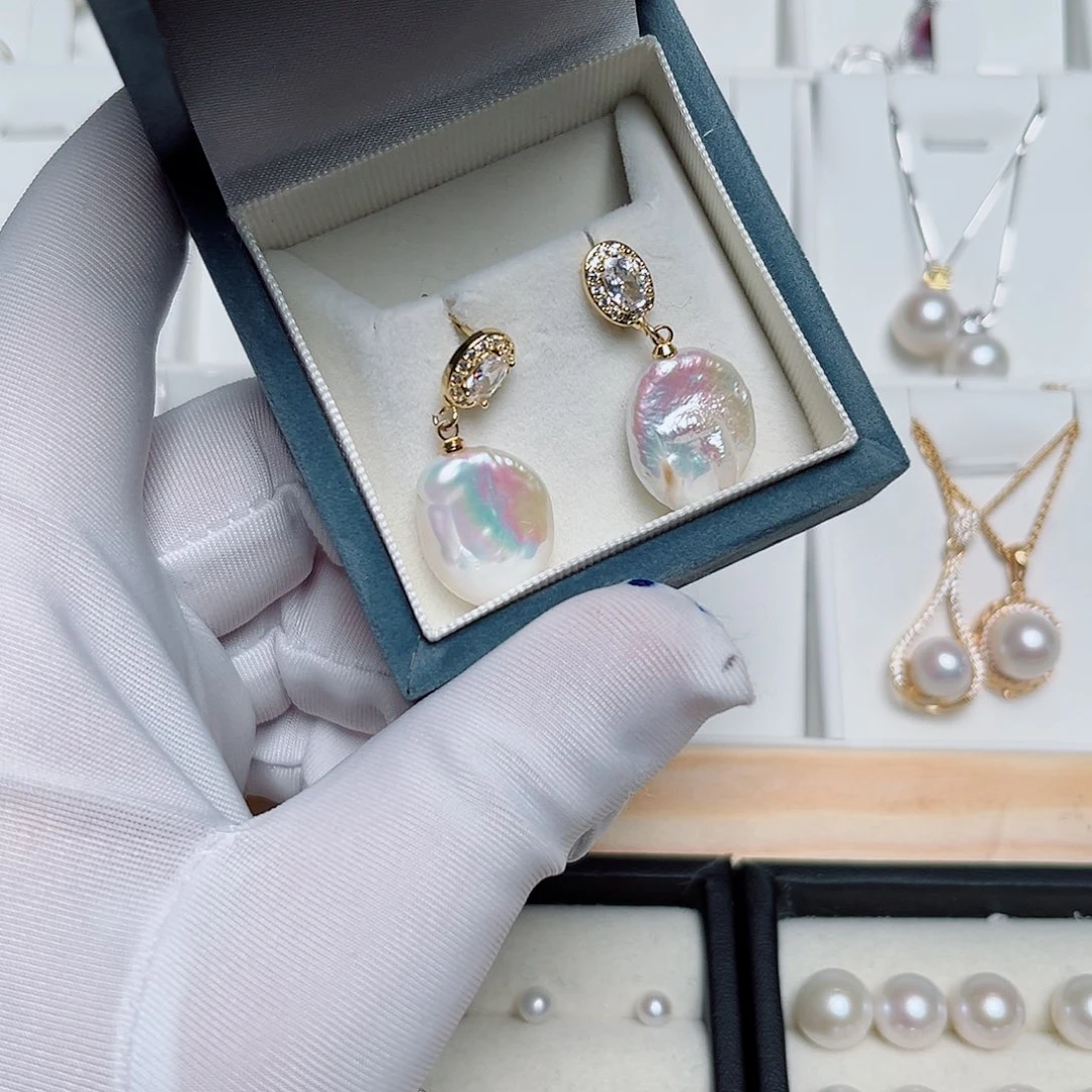 耳饰银S925镶嵌淡水珍珠