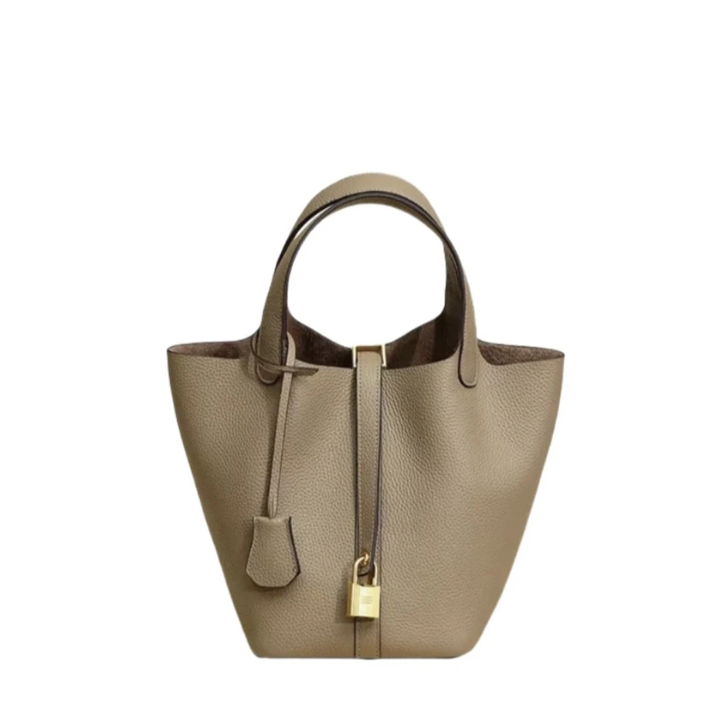 早春新款女士手提菜篮子金扣18cm