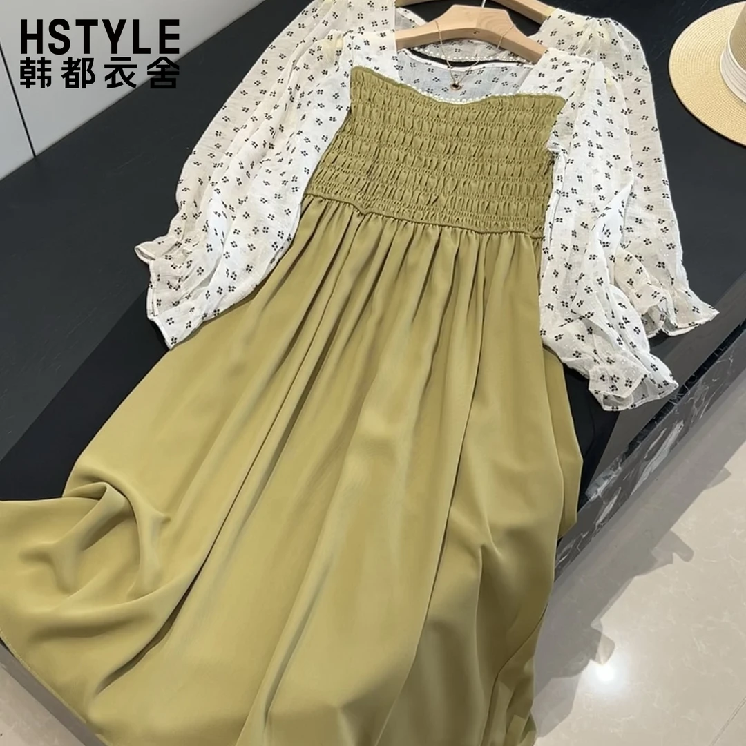 碎花长袖拼接连衣裙女温柔甜美设计感法式气质长裙秋新款