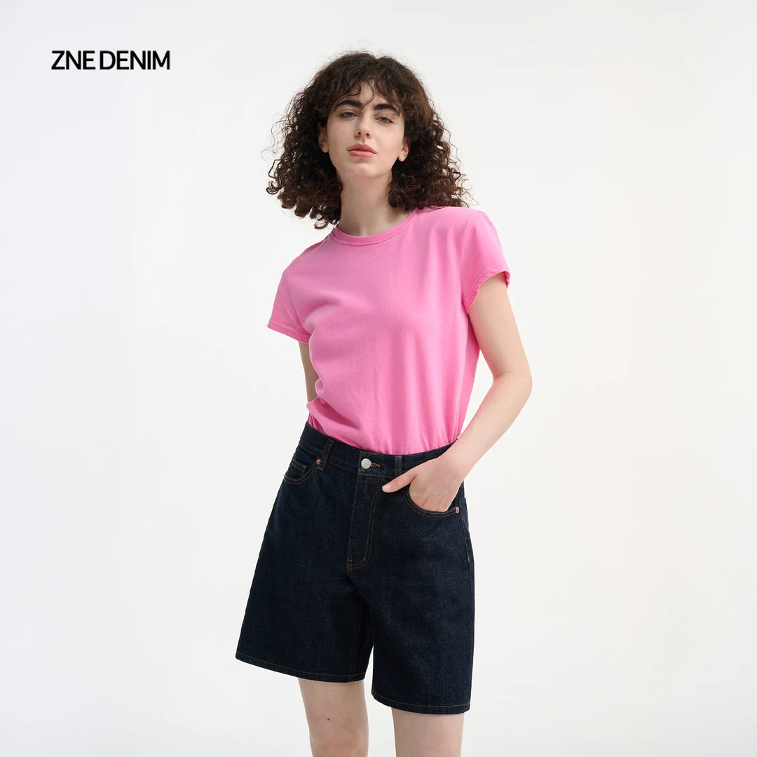 ZNE短裤女复古原色全棉高腰短款牛仔夏季纯棉时尚休闲百搭   1268