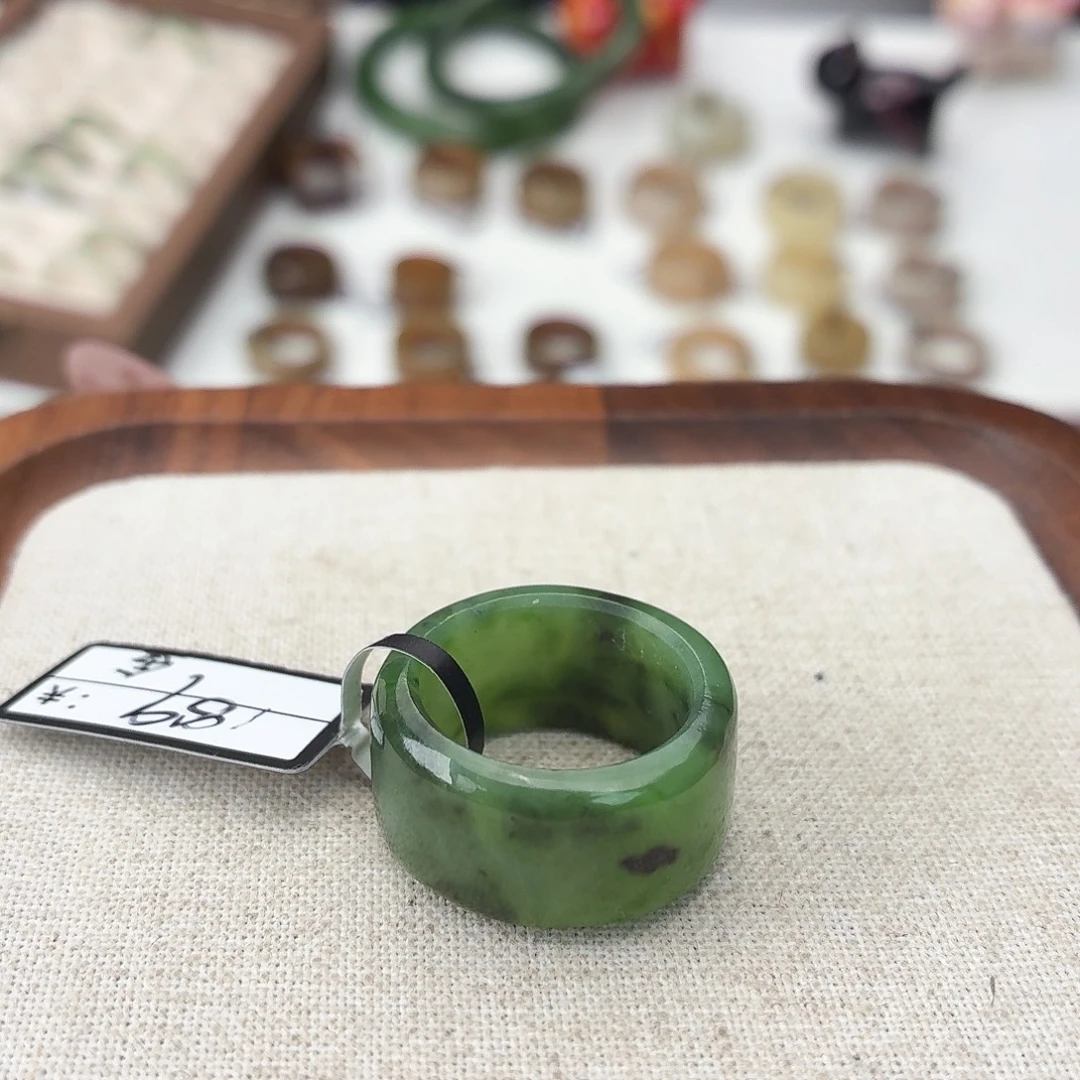 和田玉未镶嵌戒指c74乌兰海圆切17.5不退换