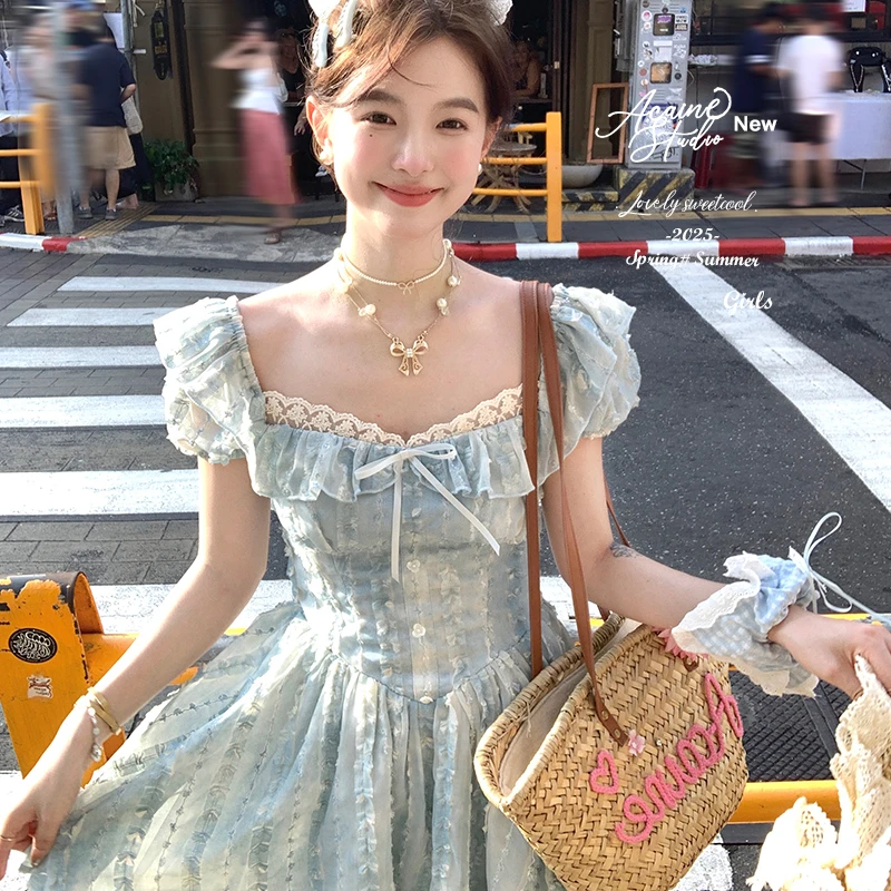 Acaine泡泡奶芙 甜系气质复古少女感法式提花蛋糕裙