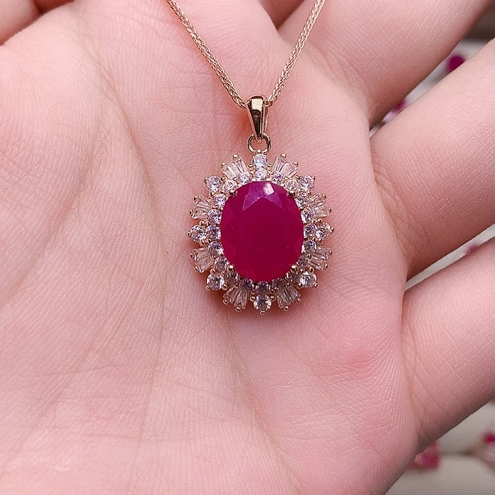 红宝石颈饰银S925镶嵌