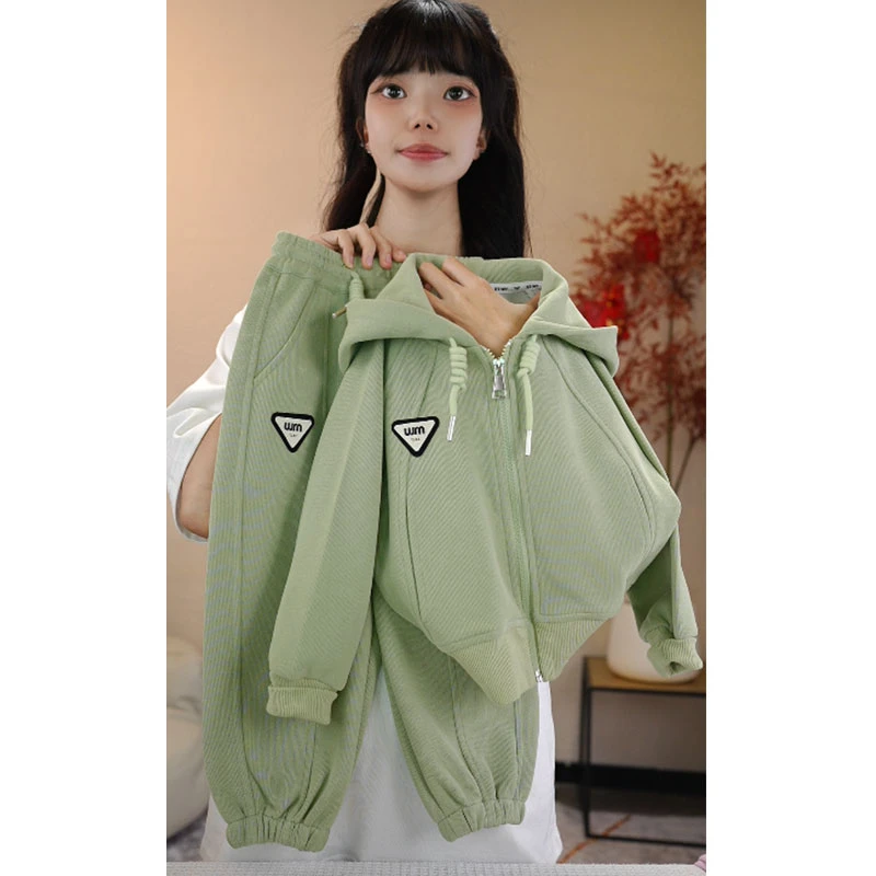 儿童春季韩版连帽洋气拉链套装宝宝潮流休闲宽松两件套