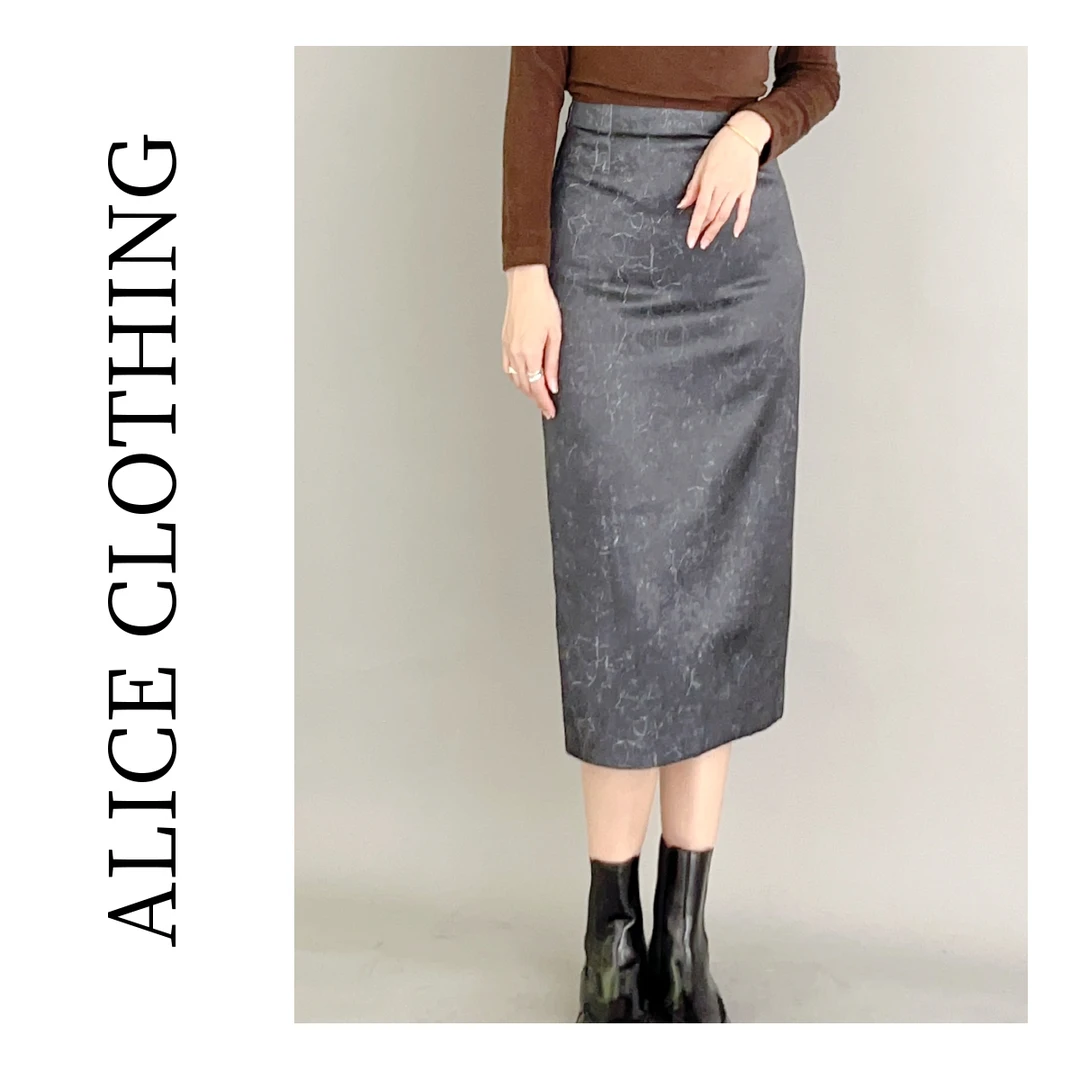 4【ALICE “暗夜风云”古典半裙】暗纹提花 显瘦直筒 S620761T