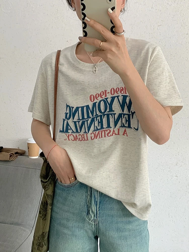 “街头艺术”雪花棉正肩水印字母显瘦短袖T