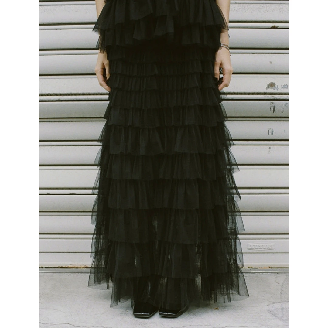 【胖虎家】夏季新款 代 设计感大摆蛋糕裙网纱百褶高腰显瘦半裙